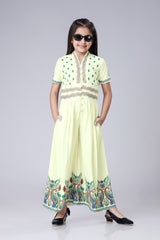 Vintage Paisley Front Buttoned V Neck Wide Leg Jumpsuit For Girls
