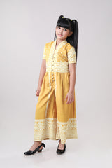 Golden Sunshine Floral Wide-Leg V Neck Wide Leg Jumpsuit For Girls