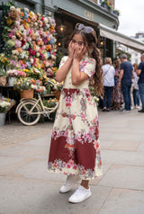 Vintage Floral Wide-Leg V Neck Wide Leg Jumpsuit For Girls