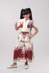 Vintage Floral Wide-Leg V Neck Wide Leg Jumpsuit For Girls