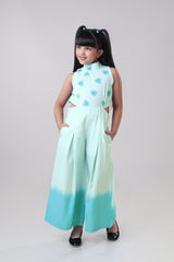 Ombre Floral Round Neck Side Waist Cut Out Jumpsuit For Girls