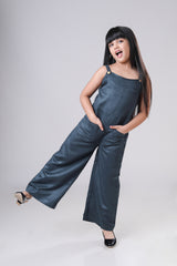 Classic Font Pocket Suede Dungaree For Girls