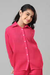 Exclusive Hot Pink Pleated Shirt For Girls