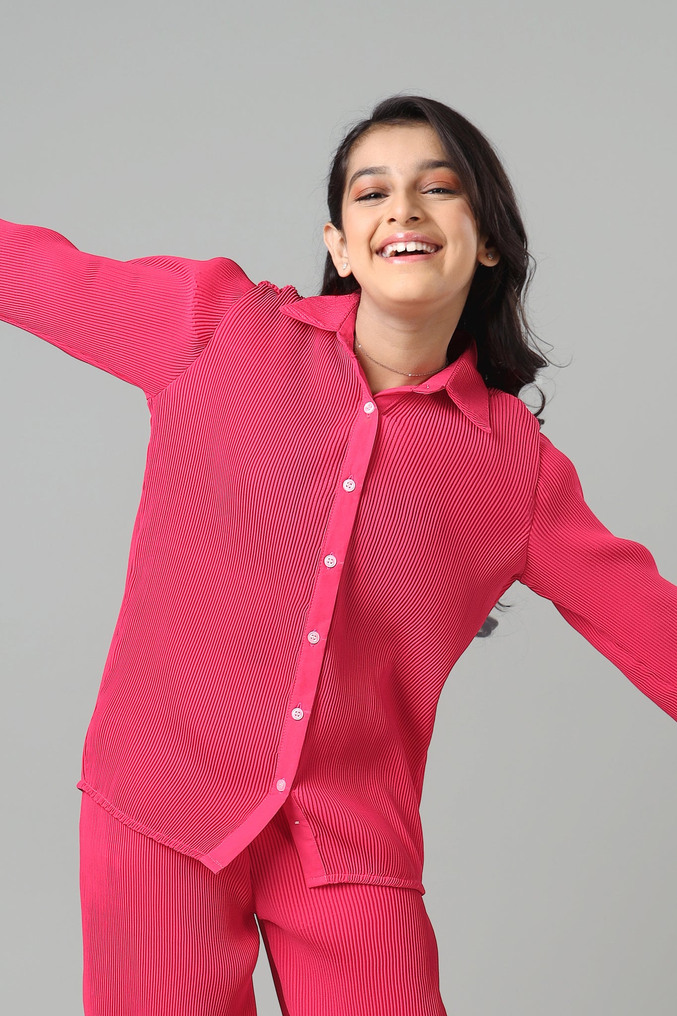 Exclusive Hot Pink Pleated Shirt For Girls