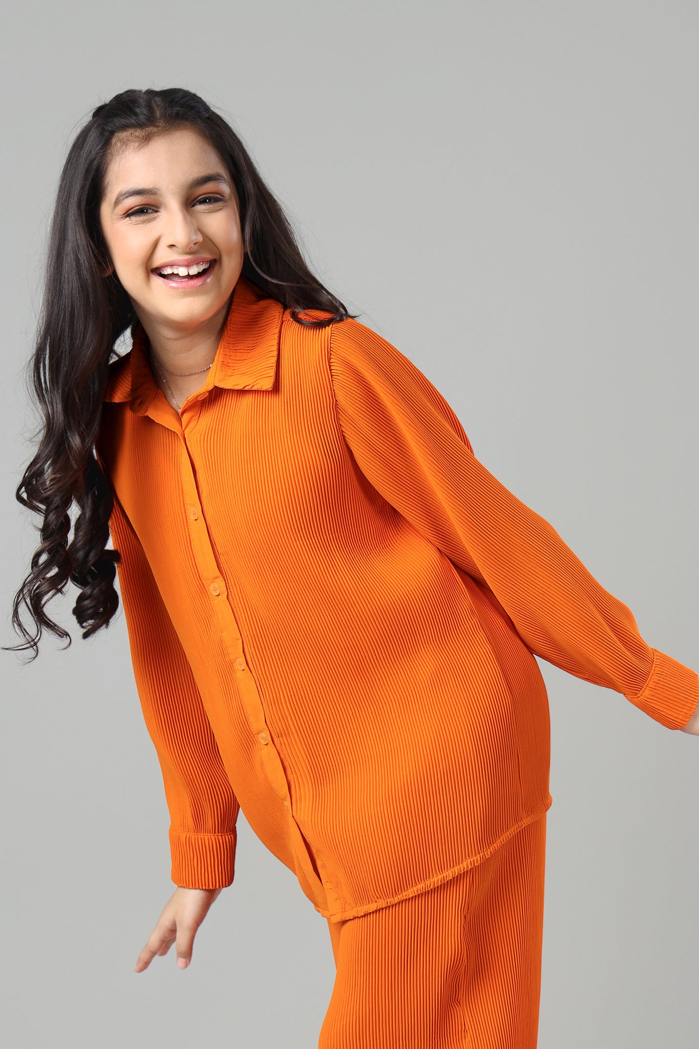 Exclusive Apricot Pleated Shirt For Girls
