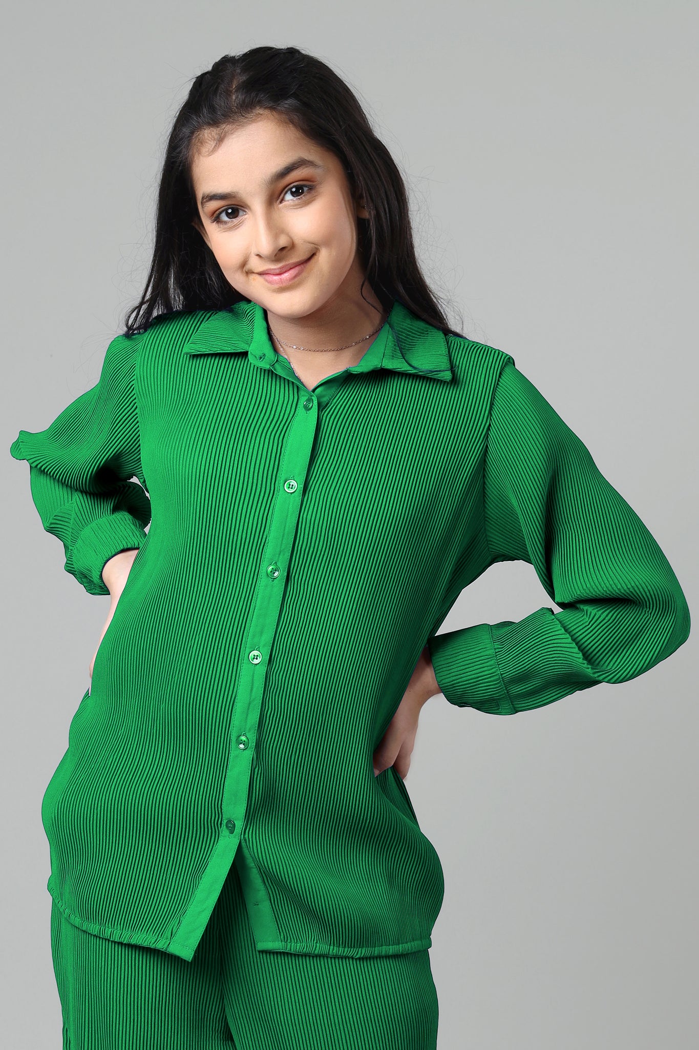 Exclusive Emerald Pleated Shirt For Girls