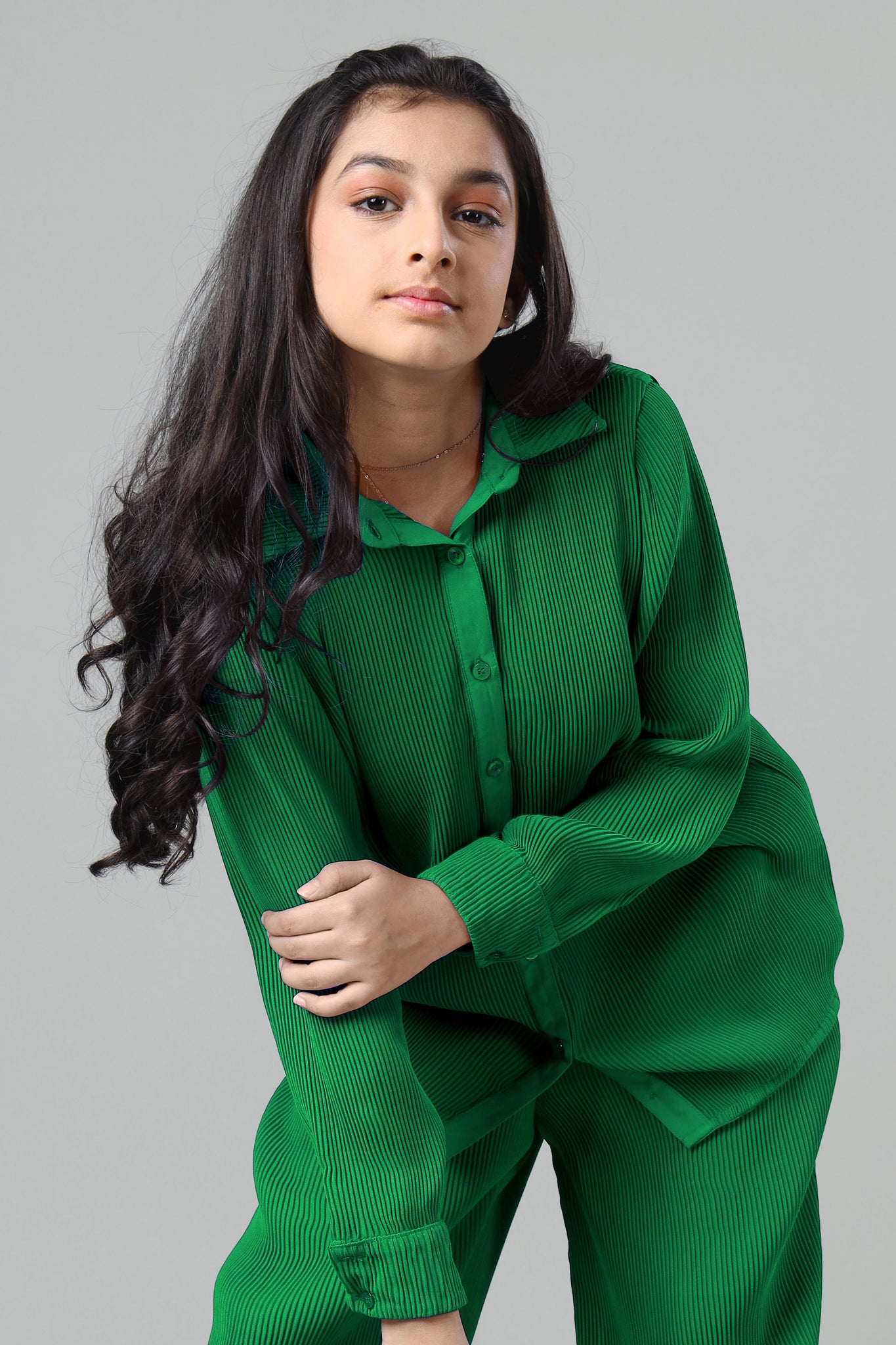 Exclusive Emerald Pleated Shirt For Girls