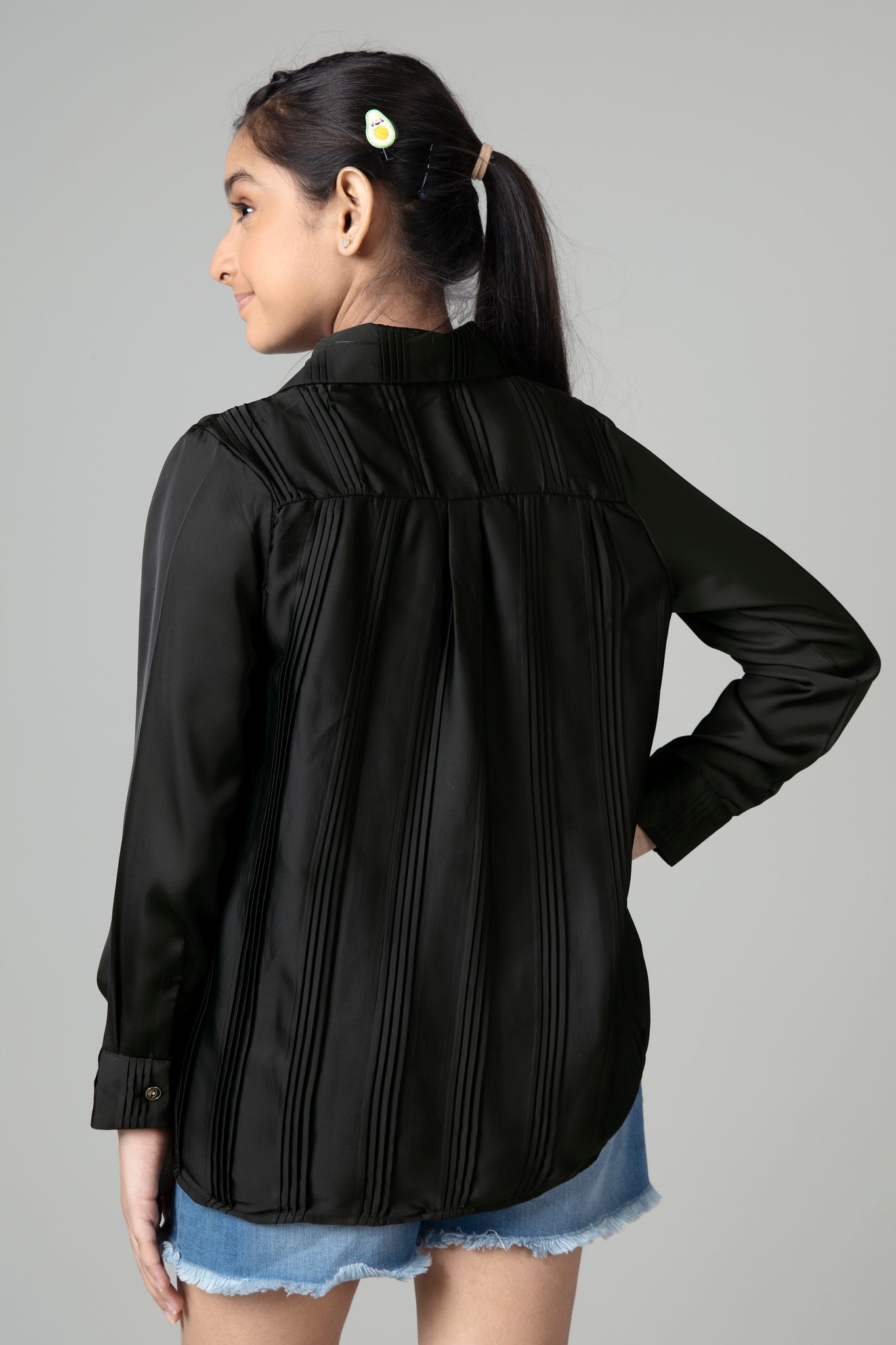 Exclusive Black Half Pleated Shirt For Girls