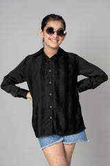 Exclusive Black Half Pleated Shirt For Girls