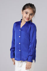 Womens Royal Blue Spread Collar Casual Shirt For Girls