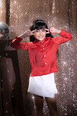 Vermilion Red Svarovski Stone Work Girls Shirt