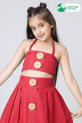 Classic Red Big Button Cotton Cami Top For Girls