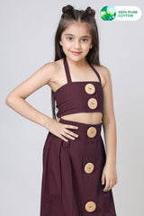 Classic Sangria Red Big Button Cotton Cami Top For Girls