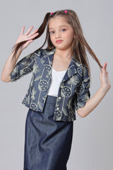 Denim Embroidery Work Short Sleeve Shirt For Girls