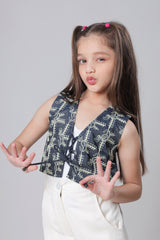 Exclusive Denim Embroidery Work String Sleevess Girls Jacket