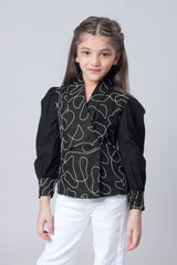 Black Thread Work Emberoidery Cotton Jacket For Girls