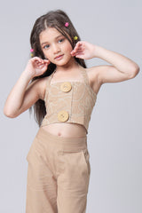 Embroidery Thread Work Big Button Cotton Cami Top For Girls