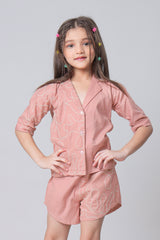 Block Embroidery Thread Work Cotton Shirt For Girls