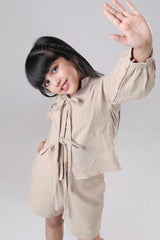 Soft Pure Cheese Cotton Plain Tie-Up Smart Girls Shirt