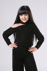 Dark Green Off Shoulder Velvet Top For Girls