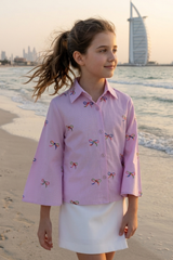 Wisteria Bow Thread Work Bell Sleeve Girls Shirt