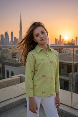 Lightweight Cotton Girls Shirt with Subtle Embroidered Design