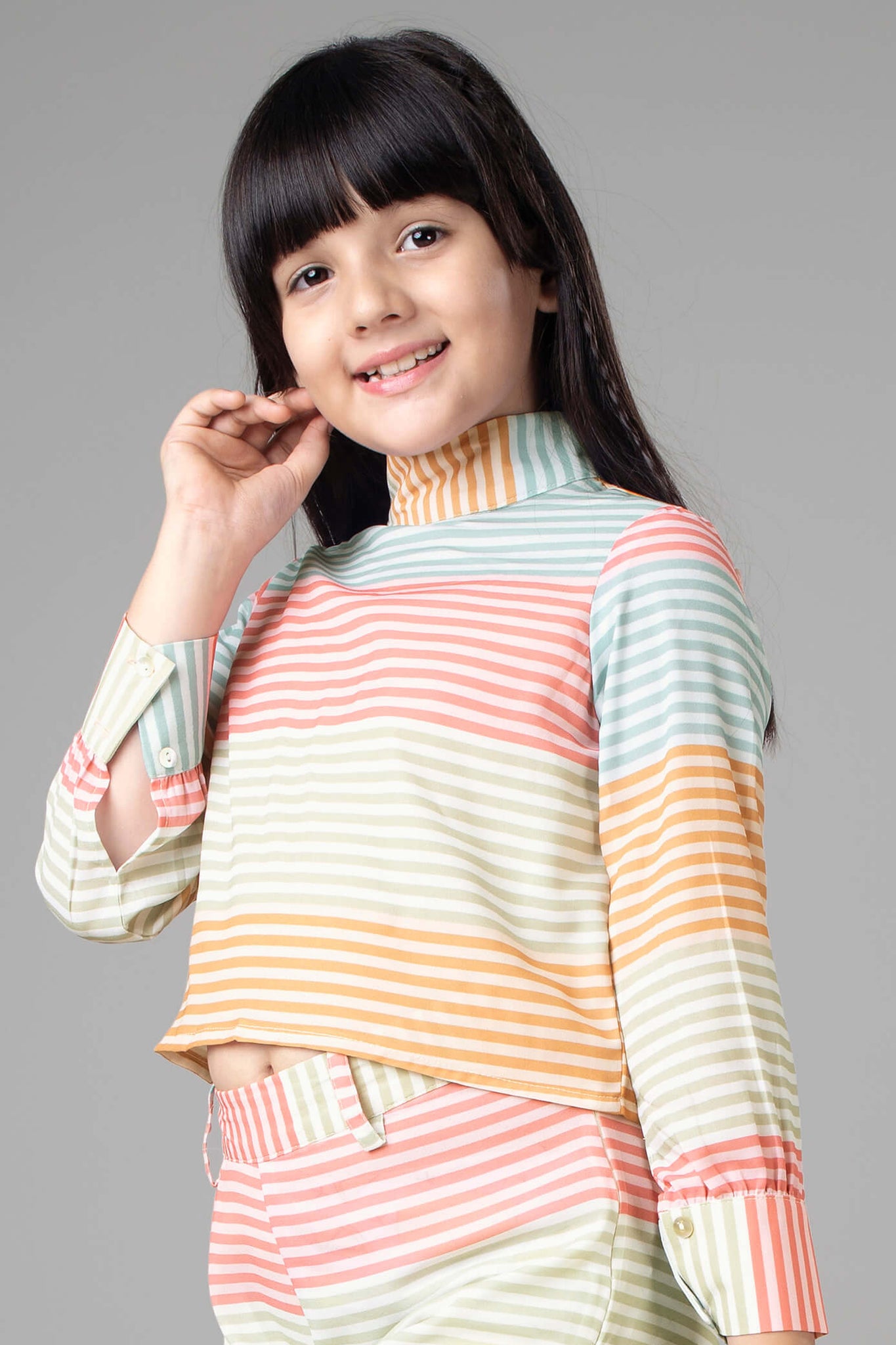 High Neck Stripes Top For Girls