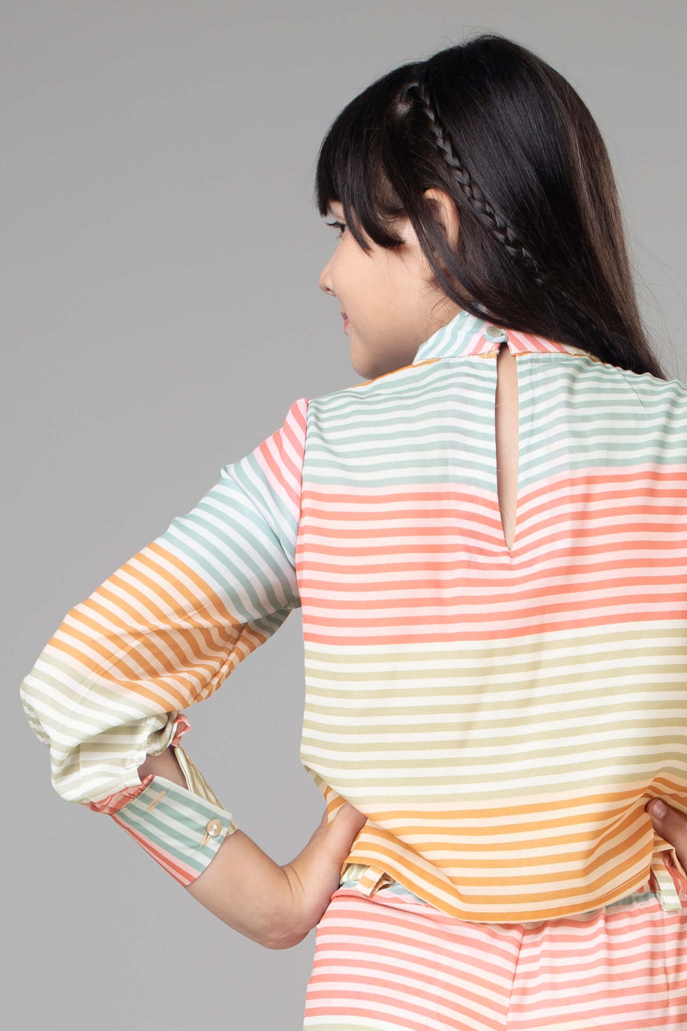 High Neck Stripes Top For Girls