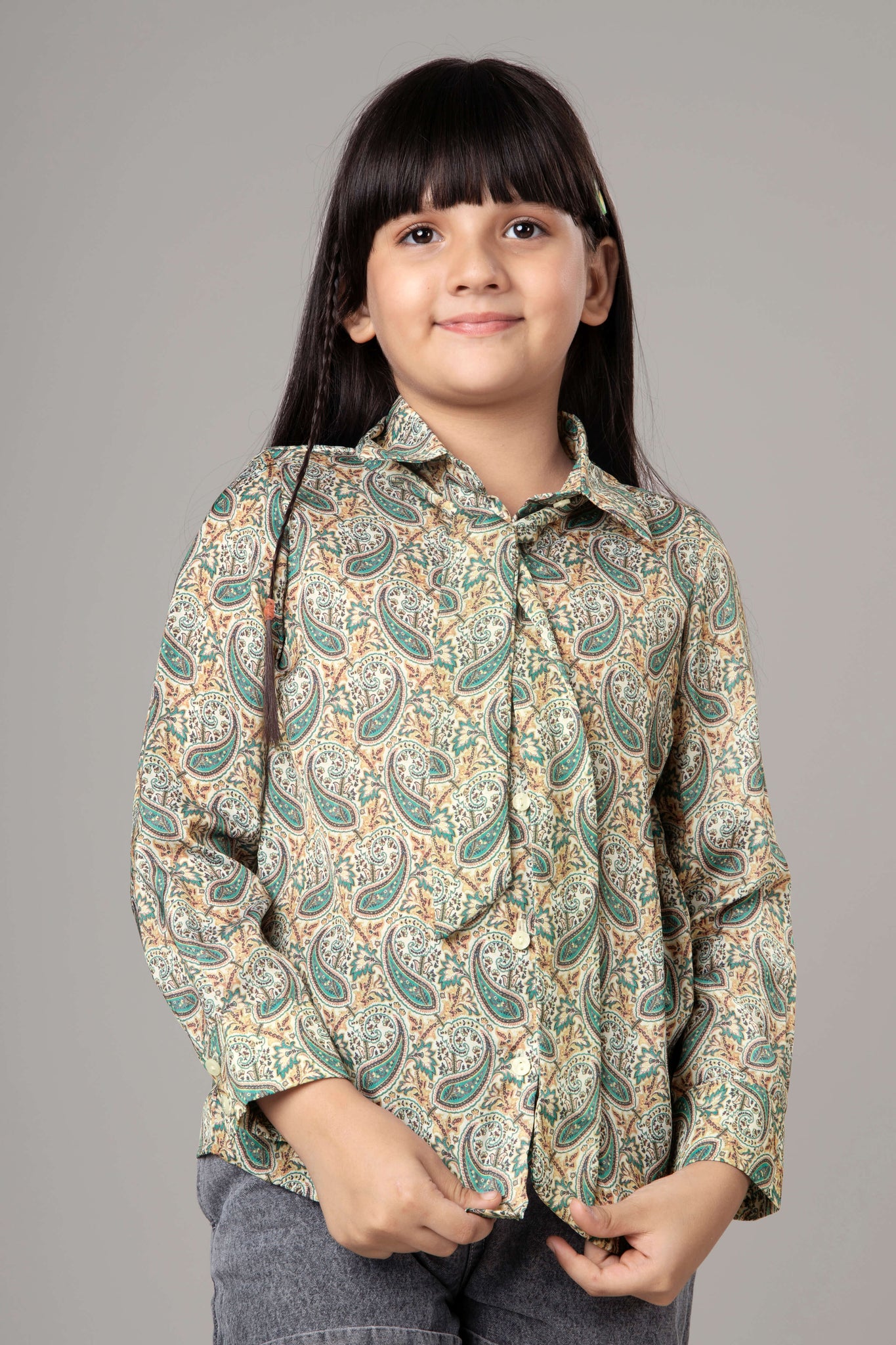 Paisley Bow Tie Casual Shirt For Girls
