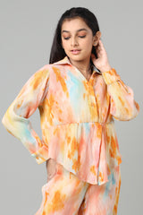 Tye And Dye Pleated Shirt Top For Girls
