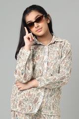 Seamless Floral Pleated Shirt For Girls