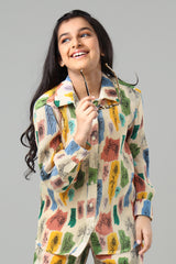 Exclusive Abstract Floral Pleated Shirt For For Girls