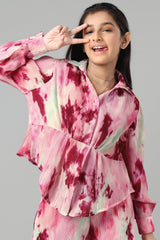 Tye And Dye Pleated Shirt Top For Girls