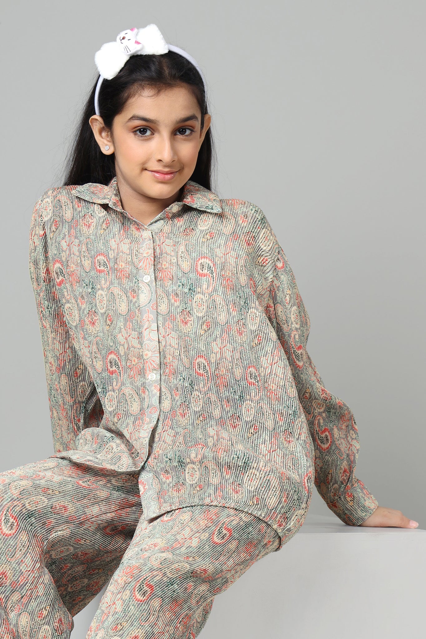 Vintage Paisley Pleated Shirt For Girls