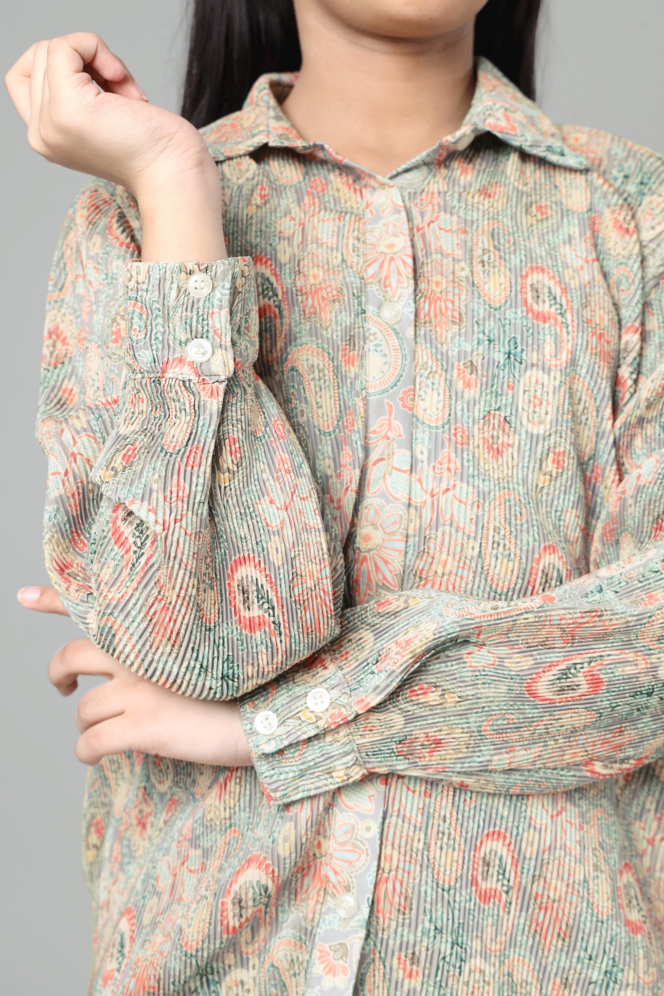 Vintage Paisley Pleated Shirt For Girls