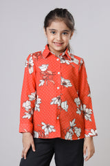 Red Floral Regular Fit Women's Shirt For Girls