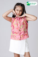 Abstract Twisted Front Sleeveless Girls Cotton Top