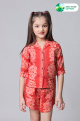 Traditional Foral Short Sleeve Cotton Shirt For Girls