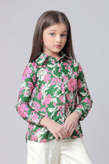 Vintage Floral Girls Regular Fit Spread-Collar Shirt