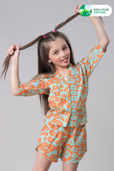 Abstract Floral Short Sleeve Cotton Shirt For Girls