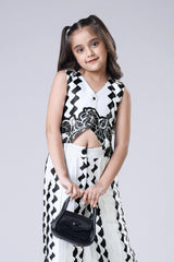 Classic Black And White Floral Top For Girls