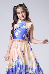 V-Neck Sleevesless Floral Tie-Up Detail Wrap Top For Girls