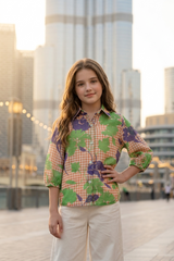 Bloom Check Girls Shirt - Bold Florals Meet Retro Vibes