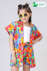 Colorful Floral Longline Shrug For Girls