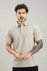 Men's Grey Hidden Placket Polo T-Shirt