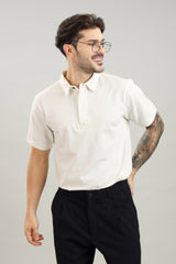 Men's White Hidden Placket Polo T-Shirt