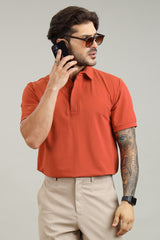 Men's Orange Hidden Placket Polo T-Shirt