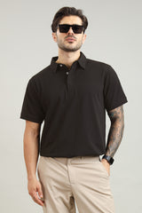 Men's Black Hidden Placket Polo T-Shirt
