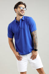 Men's Royal Blue Hidden Placket Polo T-Shirt