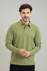 Men's Green Long Sleeve Polo T-Shirt
